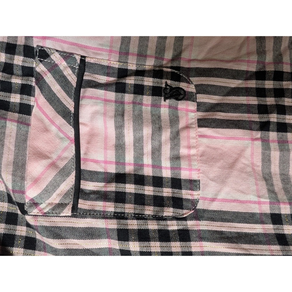 Victorias Secret Pink Black Plaid Button Down Flannel Pajama Shirt Sz M Leisure - Picture 7 of 9